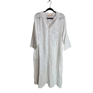 La Cera Embroidered White Cotton Nightgown XL 3/4 Sleeve Midi Sleep Dress Bridal